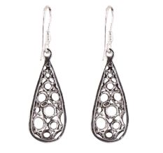 92.5 Sterling Silver Polka Earrings Filigree Dangler Earrings