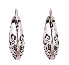 Floral 92.5 Sterling Silver Earrings Bali Hoop Earrings
