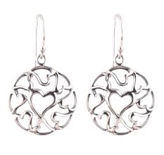92.5 Sterling Silver Earrings Heart Design Danglers
