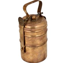 Brass Three Tier Tiffin Box With Brass Strap And Screw Fastener