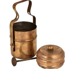 Brass Three Tier Tiffin Box With Brass Strap And Screw Fastener