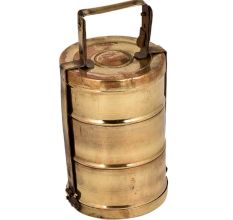 Brass Tiffin Box Three Container Thick Frame Decorative Kitchenware