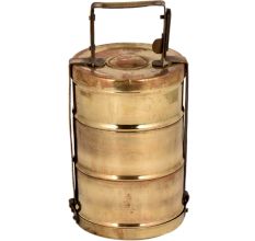 Brass Tiffin Box Three Container Thick Frame Decorative Kitchenware