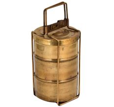 Brass Tiffin Box With Three Storage Box Thin Frame and Lock