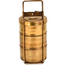 Brass Tiffin Box With Three Storage Box Thin Frame and Lock