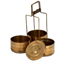Brass Tiffin Box With Three Storage Box Thin Frame and Lock