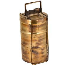 Old Brass Tiffin Box With Three Container and Patina Finish