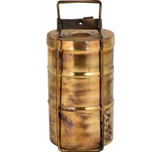 Old Brass Tiffin Box With Three Container and Patina Finish