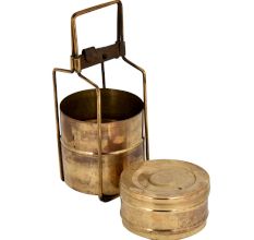 Golden Brass Tiffin Box Three Container Thin Brass Strap And Lock