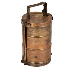 Brass Tiffin Box Three Container Single Lid Thick Frame