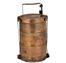 Brass Tiffin Box Three Container Single Lid Thick Frame