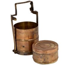 Brass Tiffin Box Three Container Single Lid Thick Frame