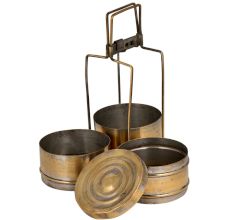 Tall Brass Tiffin Box Three Level Or Container Thin Frame Indian Locking System