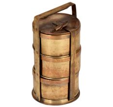 Functional  Brass Tiffin Box With Three Containers And Thick Locking Frame