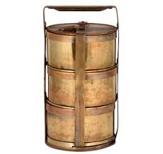Functional  Brass Tiffin Box With Three Containers And Thick Locking Frame