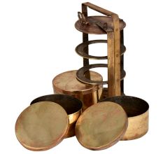Functional  Brass Tiffin Box With Three Containers And Thick Locking Frame