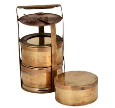 Functional  Brass Tiffin Box With Three Containers And Thick Locking Frame
