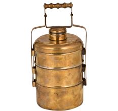 Brass Tiffin Box With Three Containers Small Box Decorative Metal Handle