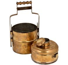 Brass Tiffin Box With Three Containers Small Box Decorative Metal Handle