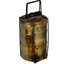 Brass Three Tier Tiffin Box Thin Brass Strap Frame And Frame