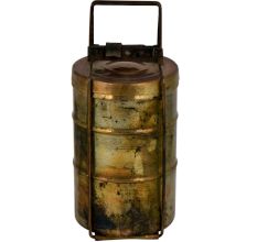 Brass Three Tier Tiffin Box Thin Brass Strap Frame And Frame