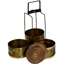 Brass Three Tier Tiffin Box Thin Brass Strap Frame And Frame