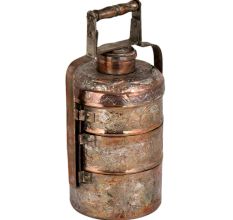 Engraved Floral Copper Tiffin Box Three Container And Additional Small Box