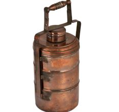 Copper Three Tier Tiffin Box With A Small Box on Top With Adjustable Handle