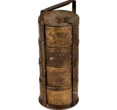 Old Brass Tiffin Box With Four Compartment And A Thick Disc Frame And Lock