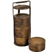 Old Brass Tiffin Box With Four Compartment And A Thick Disc Frame And Lock
