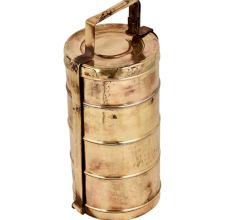 Brass Tiffin Box Four Level Container wit thick Metal Frame Handle