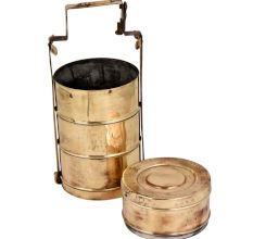 Brass Tiffin Box Four Level Container wit thick Metal Frame Handle