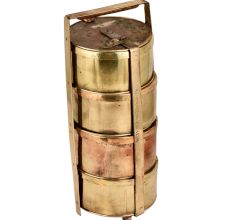 Brass Ring Tiffin Box With Four Containers and metal Frame