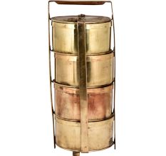 Brass Ring Tiffin Box With Four Containers and metal Frame