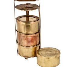 Brass Ring Tiffin Box With Four Containers and metal Frame
