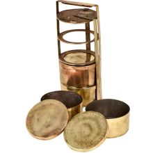 Brass Ring Tiffin Box With Four Containers and metal Frame