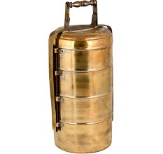 Brass Lunch Box Four Containers And Thick Metal Frame And Handle
