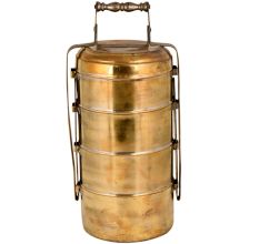 Brass Lunch Box Four Containers And Thick Metal Frame And Handle