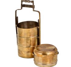 Brass Lunch Box Four Containers And Thick Metal Frame And Handle