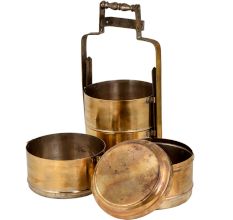 Brass Lunch Box Four Containers And Thick Metal Frame And Handle