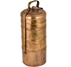 Brass Lunch Box With Four Container Knob Finial and Screw Fasteners Lock