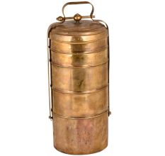 Brass Lunch Box With Four Container Knob Finial and Screw Fasteners Lock