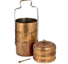 Brass Lunch Box With Four Container Knob Finial and Screw Fasteners Lock