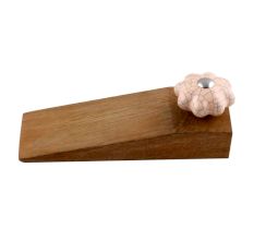 Baby Pink Crackle Ceramic Melon Wooden Door Stopper