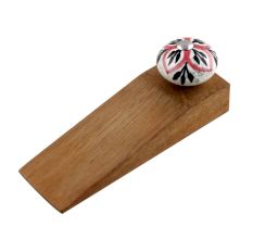 Black Pink Floral Crackle Ceramic Wooden Door Stopper