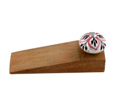 Black Pink Floral Crackle Ceramic Wooden Door Stopper