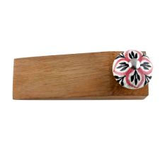 Black Pink Floral Crackle Ceramic Wooden Door Stopper