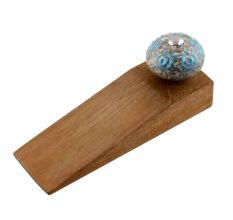 Blue Circles Crackle Ceramic Wooden Door Stopper