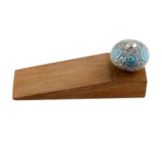 Blue Circles Crackle Ceramic Wooden Door Stopper