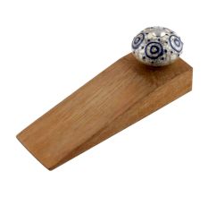 Blue Decorative Crackle Ceramic Wooden Door Stopper